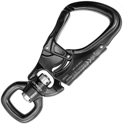 Kong Tango 360 Double Gate Connector Carabiner with Swivel– The Kong Tango 360 Connector combines Tango connector with a smooth, efficient swivel and an overload indicator. The overload indicator ensures safe use by activating when a load between 200 and 300kg is applied. The connector is directional to prevent twisting of ropes, lanyards and metal cables.The Double Gate safety system is easy to use and reduces the risk of accidental opening. The Keylock system prevents accidental snags while maneuvering. S