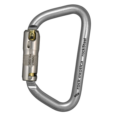 Mosquetón Rock Exotica rockSteel Auto-Lock: el rockSteel Auto-lock ofrece una impresionante relación resistencia-peso, una gran apertura de puerta y características de manejo precisas gracias a las superficies mecanizadas por CNC. – Ahora disponible en MTN Shop US.