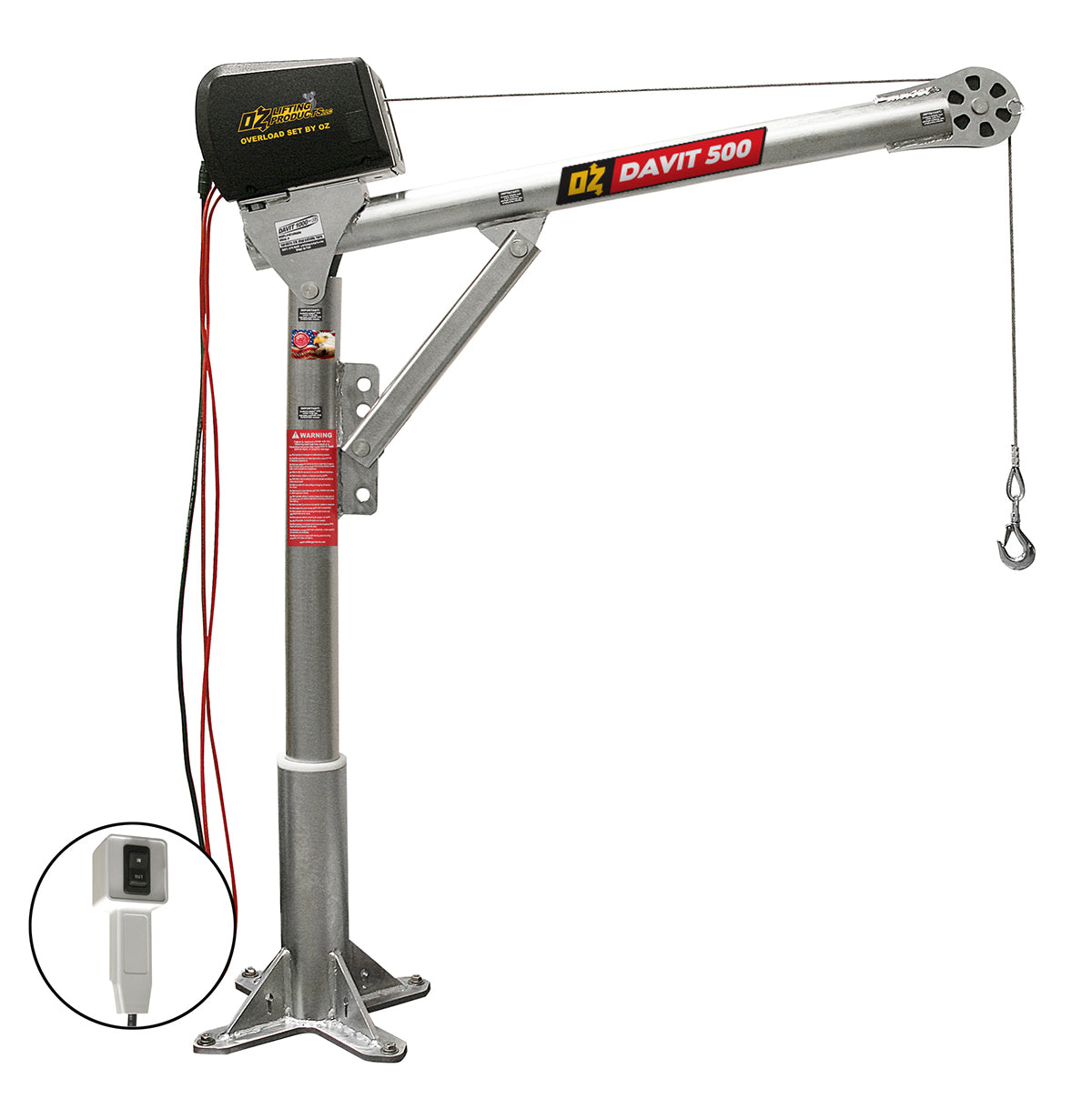OZ Lifting Steel Davit Cranes– The Steel Davit Crane from OZ Lifting has 360 degree rotation and is available with lifting capacities of 500lbs, 1000lbs and 2500lbs. The zinc-plated davit crane has 4 different height adjustments for flexibility of use. The crane comes with a manual winch as standard which includes a power drill adapter. There are also AC and DC electric winch options. – Now available at MTN Shop US. - imagen 4