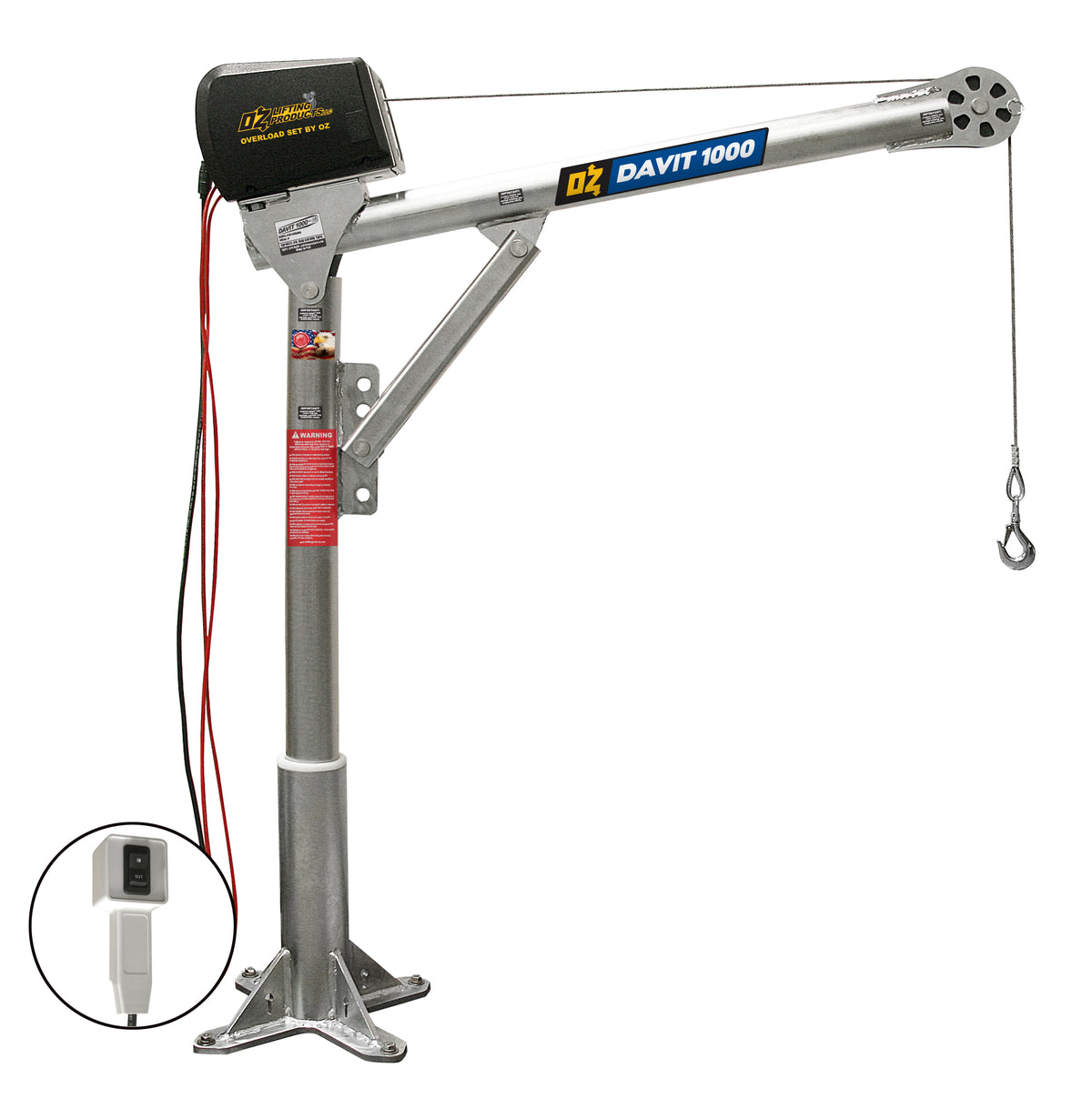 OZ Lifting Steel Davit Cranes– The Steel Davit Crane from OZ Lifting has 360 degree rotation and is available with lifting capacities of 500lbs, 1000lbs and 2500lbs. The zinc-plated davit crane has 4 different height adjustments for flexibility of use. The crane comes with a manual winch as standard which includes a power drill adapter. There are also AC and DC electric winch options. – Now available at MTN Shop US. - imagen 6