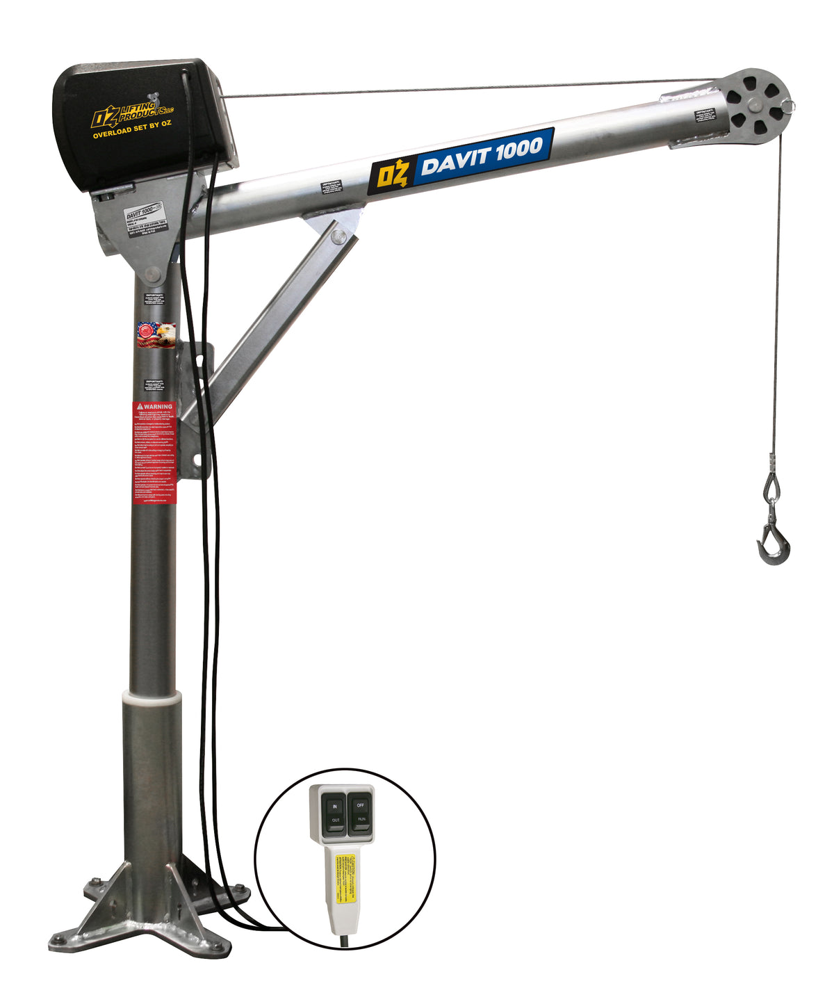 OZ Lifting Steel Davit Cranes– The Steel Davit Crane from OZ Lifting has 360 degree rotation and is available with lifting capacities of 500lbs, 1000lbs and 2500lbs. The zinc-plated davit crane has 4 different height adjustments for flexibility of use. The crane comes with a manual winch as standard which includes a power drill adapter. There are also AC and DC electric winch options. – Now available at MTN Shop US. - imagen 8