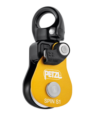 Petzl Spin S1 Pulley – The Petz spin S1 pulley is a highly efficient and compact single pulley with a swivel. The S1 has been engineered for maximum simplicity when setting up a haul or load deviation and can be opened even when attached to an anchor. The pulley is compact and lightweight which makes it an excellent tool for technical rescues and work with tensioned highlines. The smooth sheave has sealed balled bearings and is very efficient. The swivel makes it simple to orient the pulley under a load and