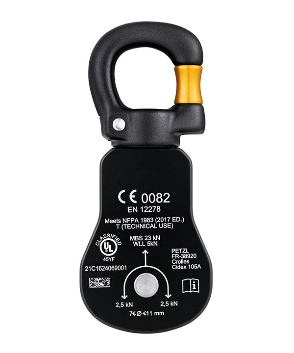 Petzl Spin S1 Open Pulley with Gated Swivel – he Petz spin S1 open pulley is a highly efficient and compact single pulley with a gated swivel. The S1 has been engineered for maximum simplicity when setting up a haul or load deviation and can be opened even when attached to an anchor. The pulley is compact and lightweight which makes it an excellent tool for technical rescues and work with tensioned highlines. The smooth sheave has sealed balled bearings and is very efficient. The swivel makes it simple to o