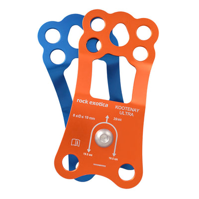 Rock Exotica Kootenay Ultra Pulley: la polea original de paso de nudos Kootenay fue propuesta por el legendario Arnor Larson a finales de los años 80 y fue fabricada por Rock Exotica. Dos agujeros para líneas de etiqueta. – Ahora disponible en MTN Shop US.