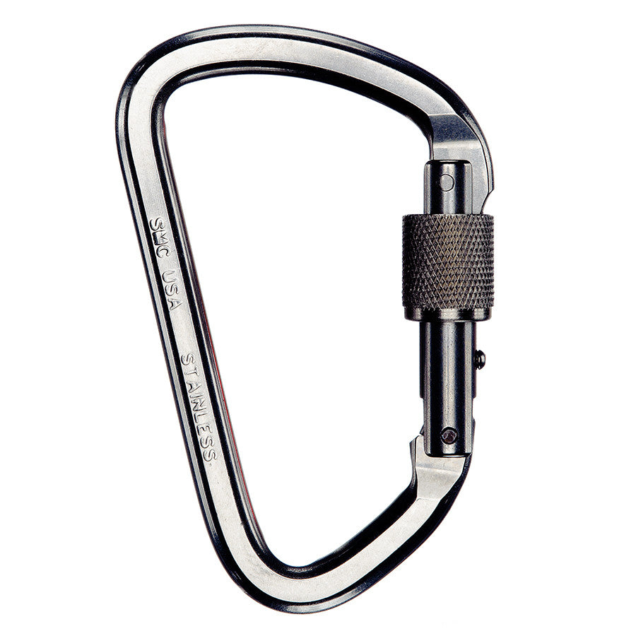 Mosquetón de bloqueo de acero inoxidable PMI SMC Lite: los mosquetones de bloqueo de acero inoxidable SMC Lite son compactos, livianos y los profesionales de rescate en espeleología y montañismo los utilizan con frecuencia. Puerta con cerradura de tornillo: ahora disponible en MTN Shop US.