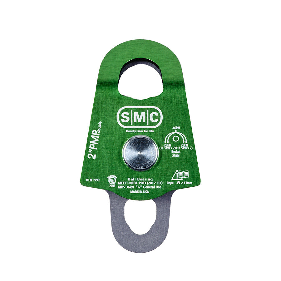 PMI SMC 2” Double Prusik Minding Pulley – NFPA– SMC 2” Double Prusik Minding Pulley es una polea de tamaño mediano ideal para aparejos con cuerda de 11 mm a 13 mm o cuando no hay espacio para una polea prusik minding de 3”. – Ahora disponible en MTN Shop US.