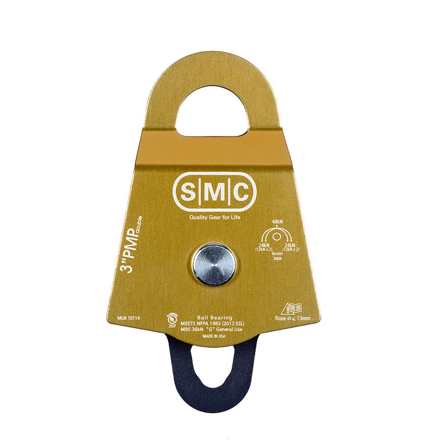 PMI SMC 3” Double Prusik Minding Pulley – NFPA– Las placas laterales de aluminio de la SMC 3” Double Prusik Minding Pulley permiten una operación eficiente de los enganches Prusik como aseguramiento o captura de progreso. Funciona con cuerda de hasta 13mm. – Ahora disponible en MTN Shop US.