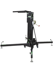Kuzar Tower Lift K30– Weighing only 103kg the K-30 is capable of lifting 200kg to a height of 5m. The K-30 is a multipurpose tower for the elevation of Audio Systems, Line Array, truss structures, lighting systems, etc. The K-30 lifting tower is the lightest in the range. It is composed of 4 aluminum sections and a steel base provides stability, it comes with two extra lateral supports to provide more muscle when lifting P.A. In addition to four adjustable legs with non-slip rubber saucers. The 4 swivel whe - imagen 3