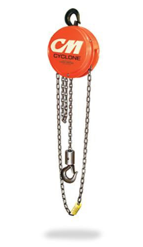 CM Cyclone Hand Chain Hoist– As the most interchangeable in the industry, its no surprise that the CM Cyclone remains one of the most popular and reliable hand chain hoists ever designed. The Cyclone combines superior engineering, efficiency and durability to deliver a safe and smooth lift. The CM Cyclone is made in the U.S.A. and is inspected over 75 times to meet or exceed HMI, ASME and ANSI performance and safety standards. It is equipped with a standard load limiter and an enclosed Weston-type automatic