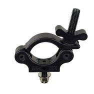 The Light Source Mega-Slim Coupler MSCB-CS — black low-profile lighting clamp front view showing clamp opening and flat head bolt for truss and pipe installations. - imagen 4