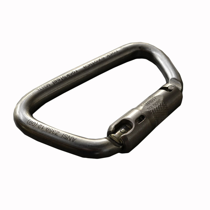 Mosquetón Rock Exotica rockSteel Auto-Lock: el rockSteel Auto-lock ofrece una impresionante relación resistencia-peso, una gran apertura de puerta y características de manejo precisas gracias a las superficies mecanizadas por CNC. – Ahora disponible en MTN Shop US.